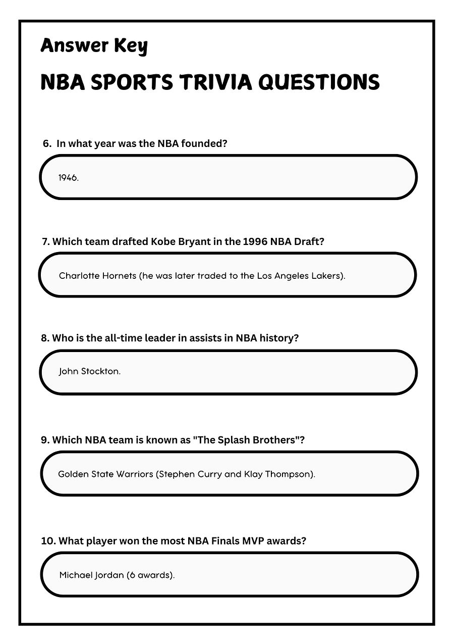NBA Sports Trivia – 10 Fun Questions & Answers (Printable Worksheet) product image (4)