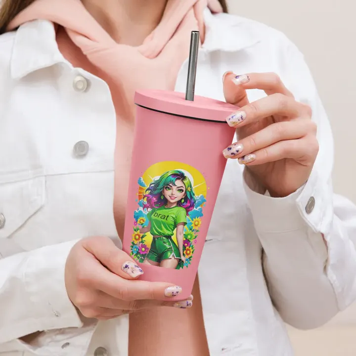 Brat 20 oz Tumbler Cup - Pink - Insulated Tumbler with a Straw v3 product image (2)