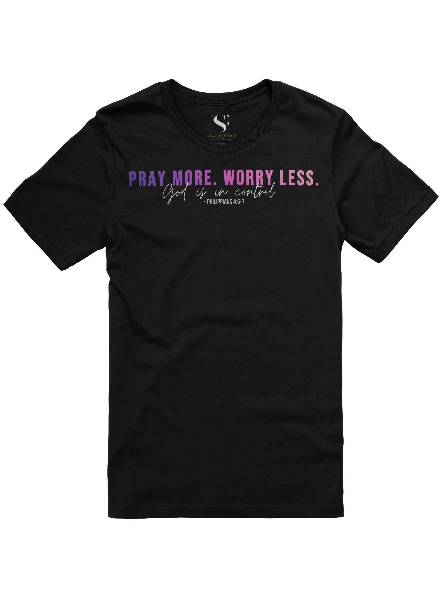 Pray More Worry Less 1.0 Unisex Tee- Dark Colors - Pink Gradient Text product image (2)