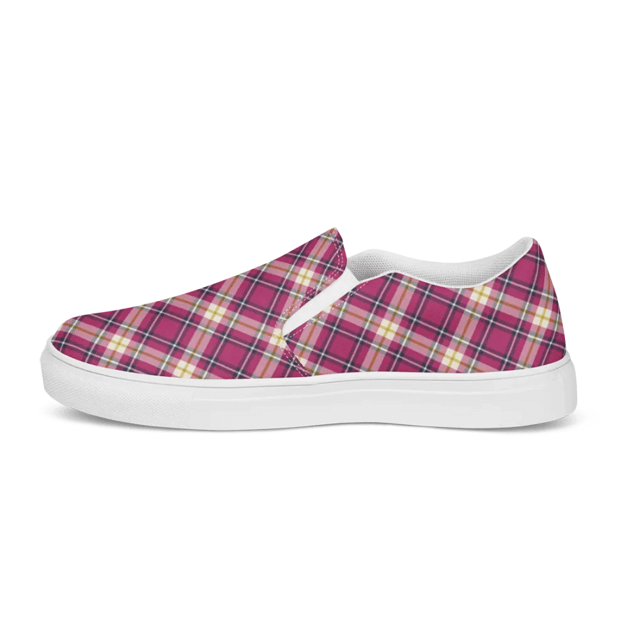Hot Pink and Navy Blue Plaid Women's Slip-On Shoes product image (6)