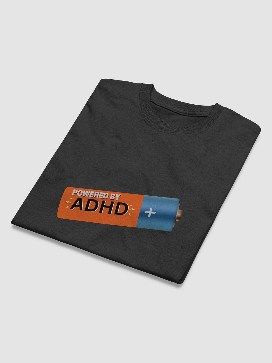 Powered by ADHD Battery T-Shirt | Funny ADHD Awareness Graphic Tee | Neurodivergent Pride Unisex Cotton Shirt product image (4)