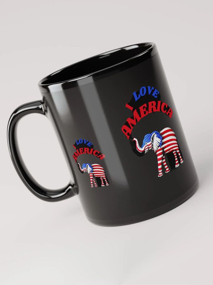 Black glossy mug with a nice design, I LOVE AMERICA. product image (3)