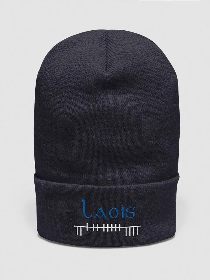 Laois Orthodox style Ogham, white and blue, embroidered Cuffed Beanie product image (1)