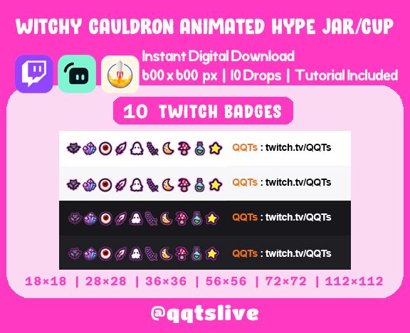 ANIMATED WITCH CAULDRON Twitch Hype Jar - Stream Tip Cup + Sub Badges / Jar - 2 Layers - 10 Bit Options - Set Up Tutorial Included product image (2)