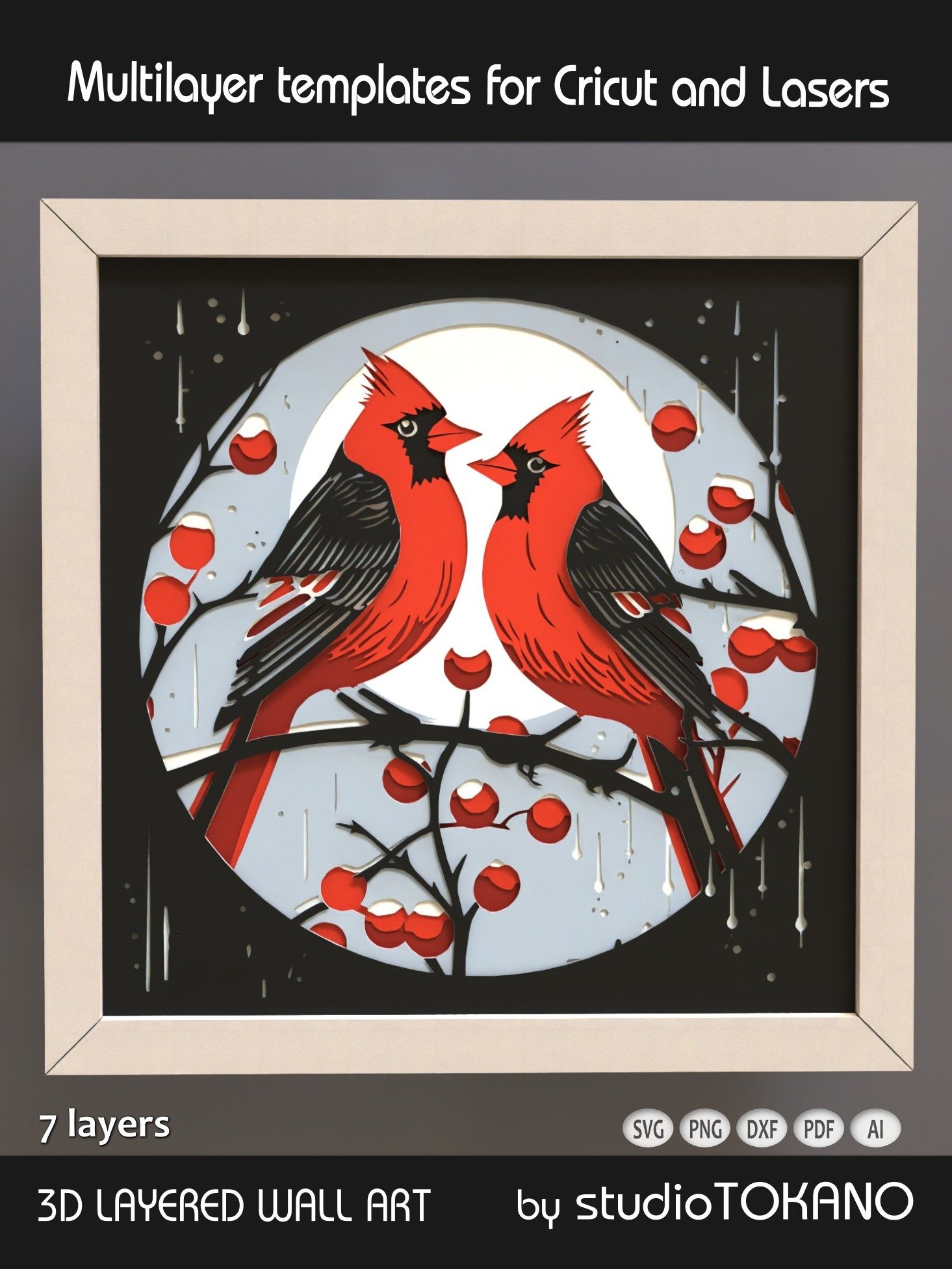 Red Cardinals 3D Layered SVG product image (1)