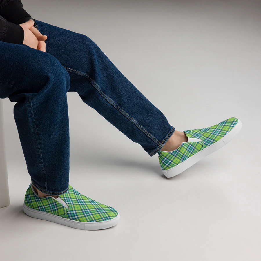 Lime and Turquoise Plaid Men's Slip-On Shoes product image (7)