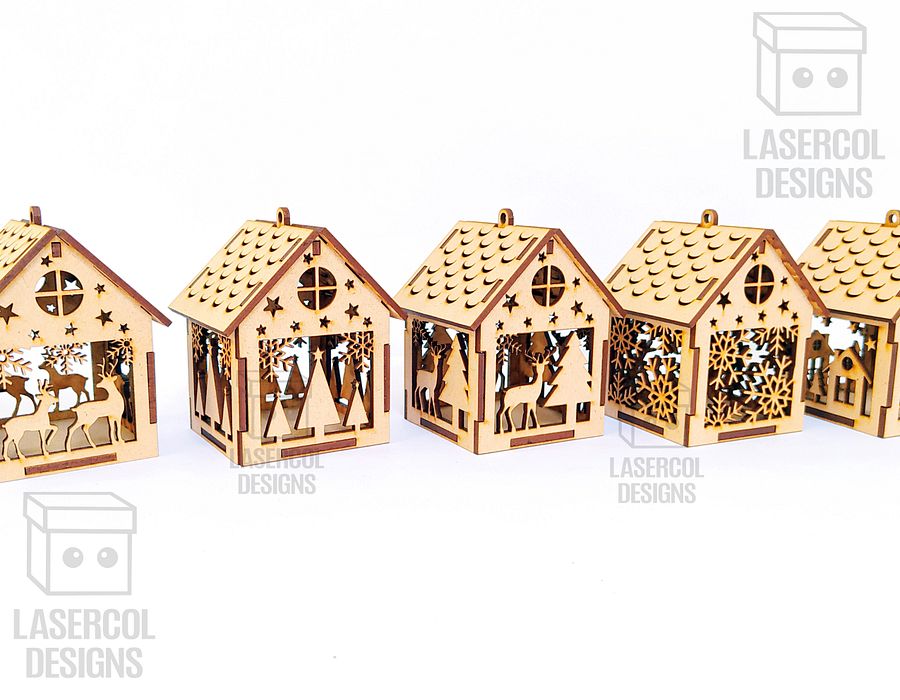 Christmas House Ornaments Set 1 (2 Sizes, 5 Styles) - Laser Cut Files product image (8)