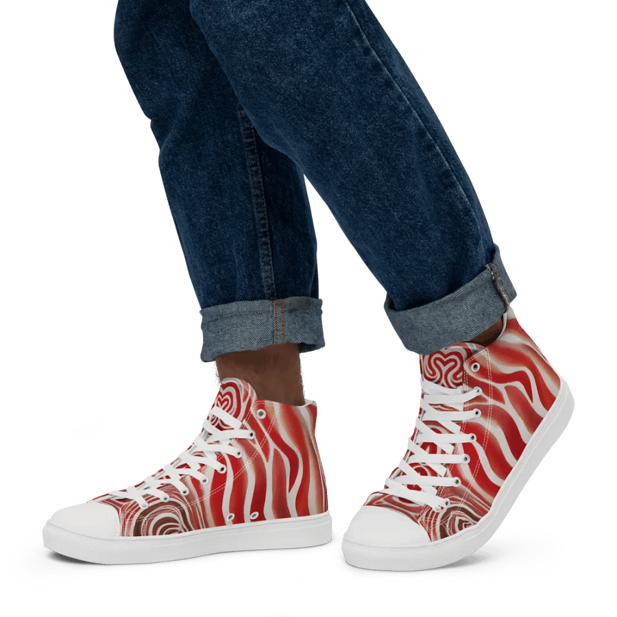 Funky Red Liquid Tie-Dye Explosion Men's High-Top Canvas Shoes product image (8)