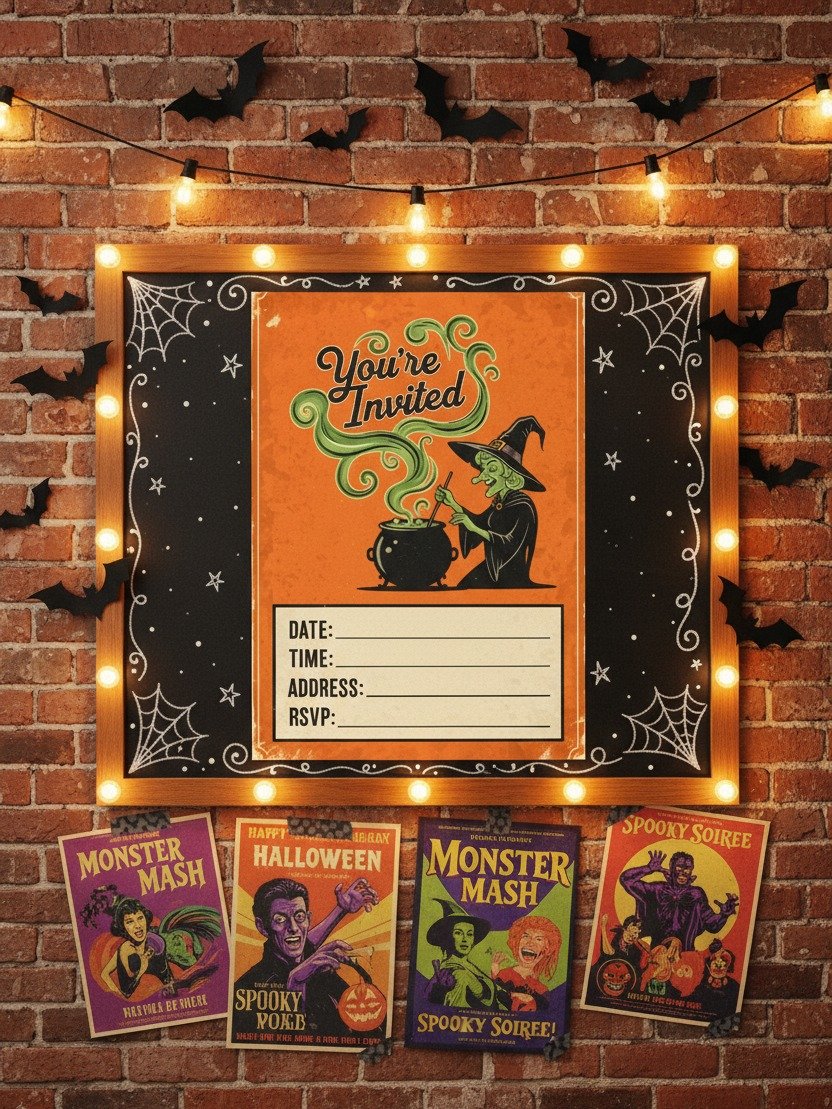Halloween Party Invitation Card | Retro Witch and Cauldron Design | Vintage Spooky Printable Invite Card product image (6)