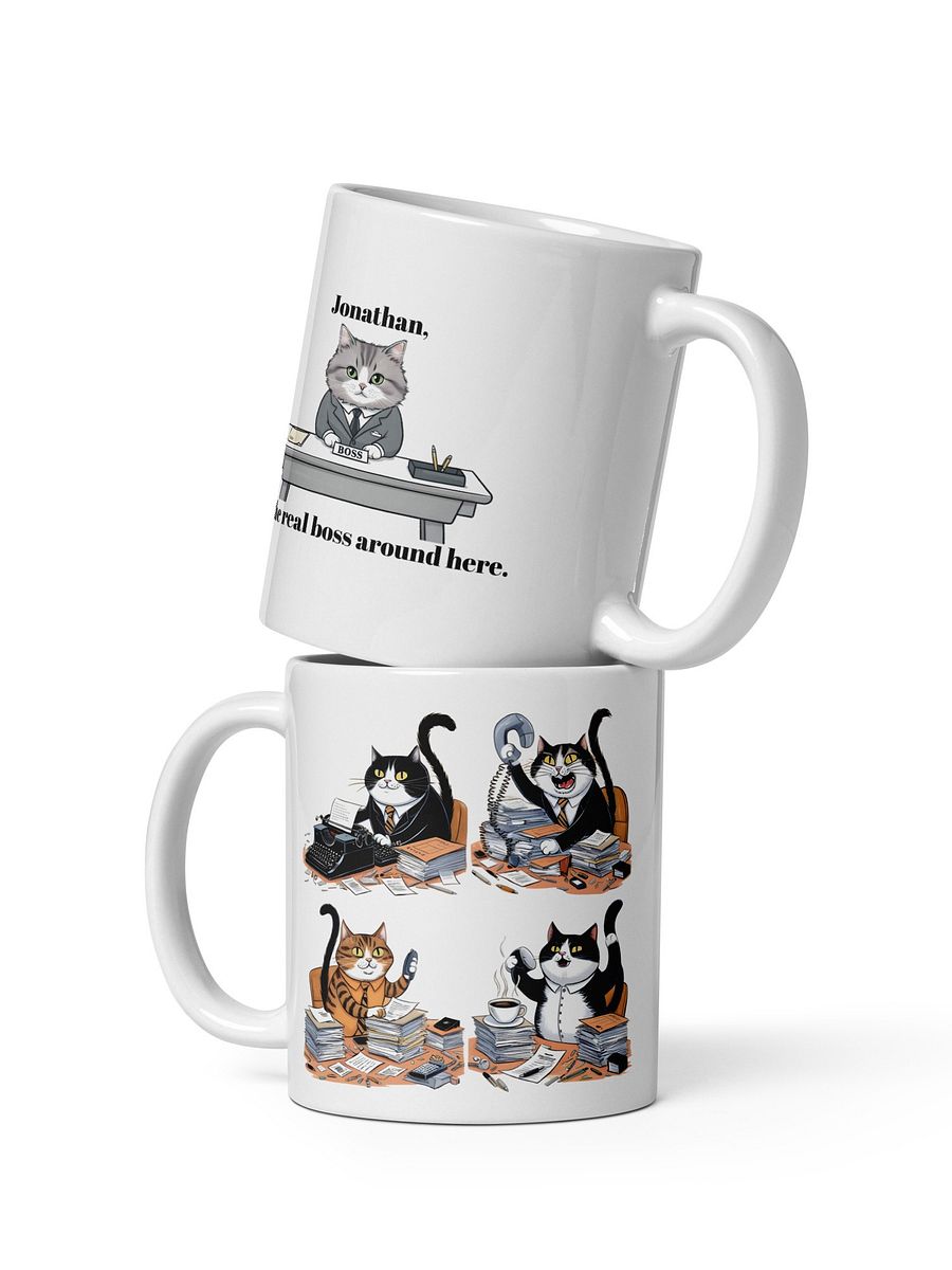 Personalized Working Office Cats White Glossy Ceramic Mug product image (1)