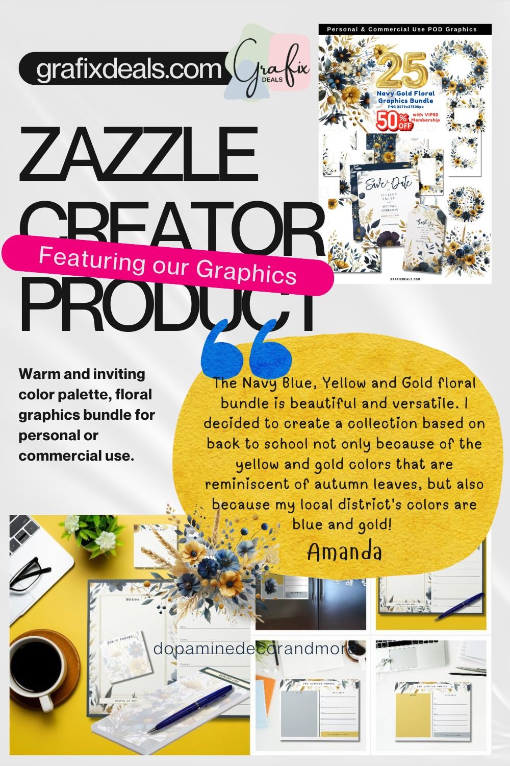 Navy Blue Yellow Gold Graphics for Commercial POD Use product image (3)