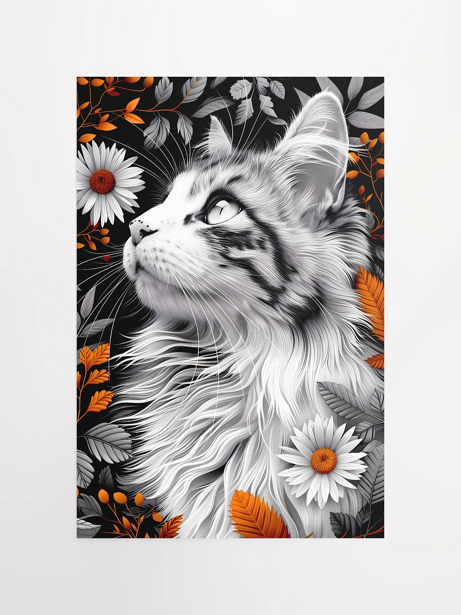 Inquisitive Gaze: Monochrome Cat Amongst Vibrant Daisies Artwork Matte Poster product image (4)