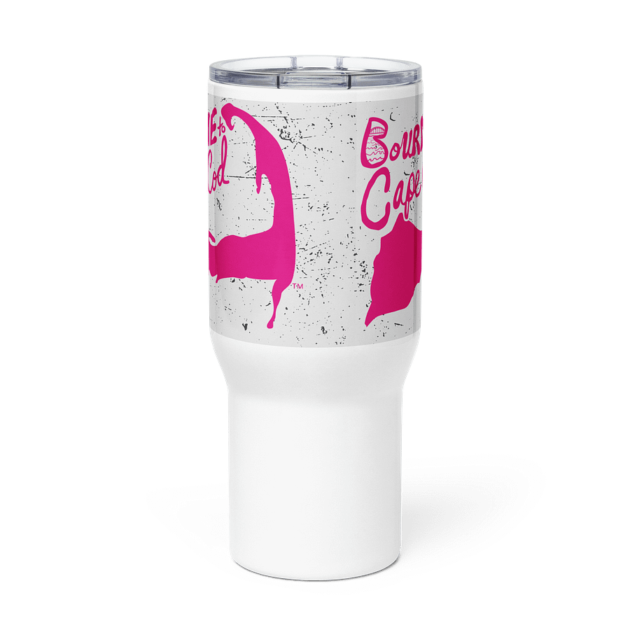BOURNE to Cape Cod™ | Allcolor 267 | Stainless Steel Travel Mug with Handle | Insulated, Spill-Proof, Coastal Adventure Style | Pink Logo on Patriotic Pastels product image (3)