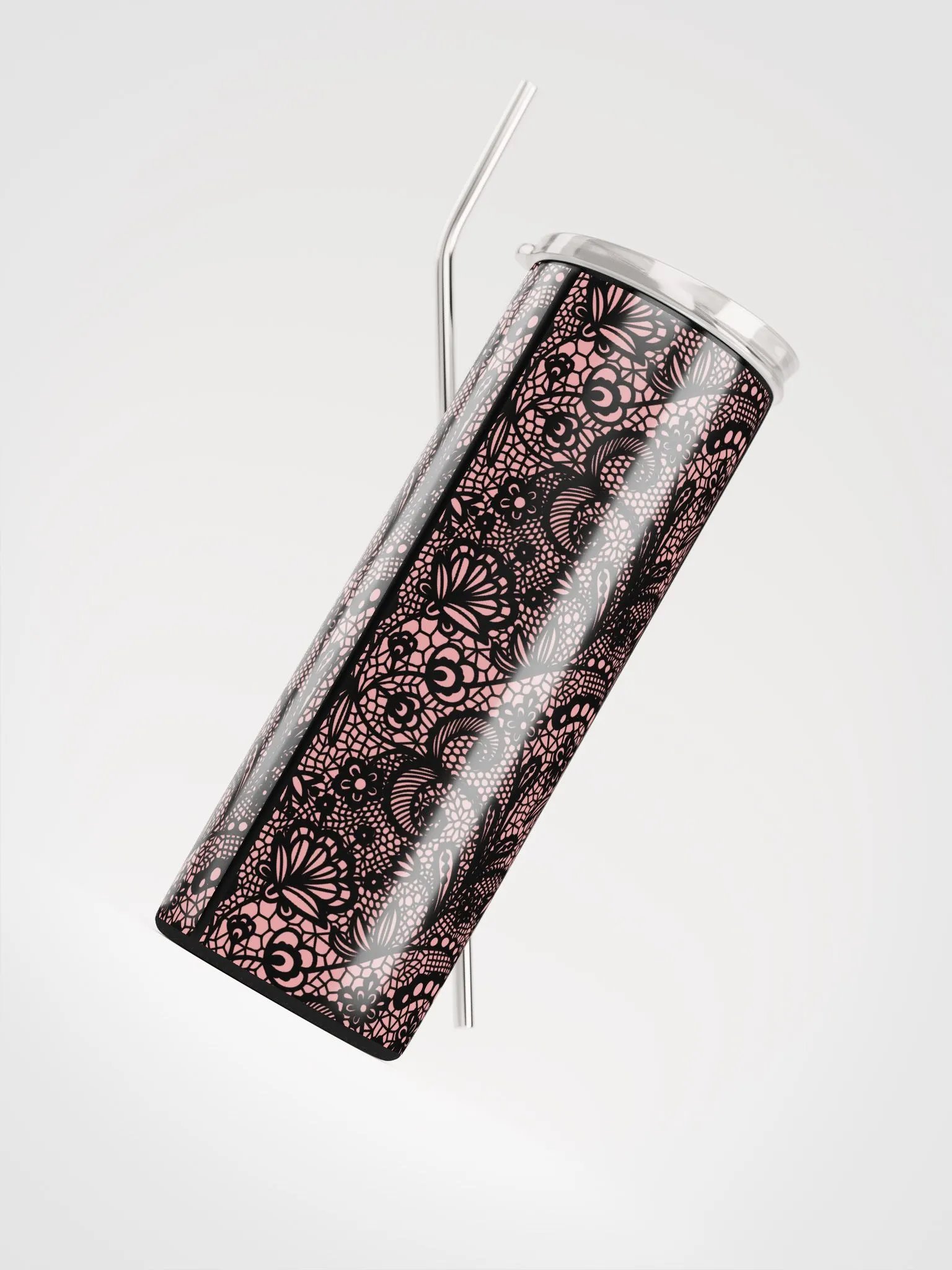 Charming Pink & Black Lace Stainless Steel Tumbler | Eco-Friendly Design product image (4)