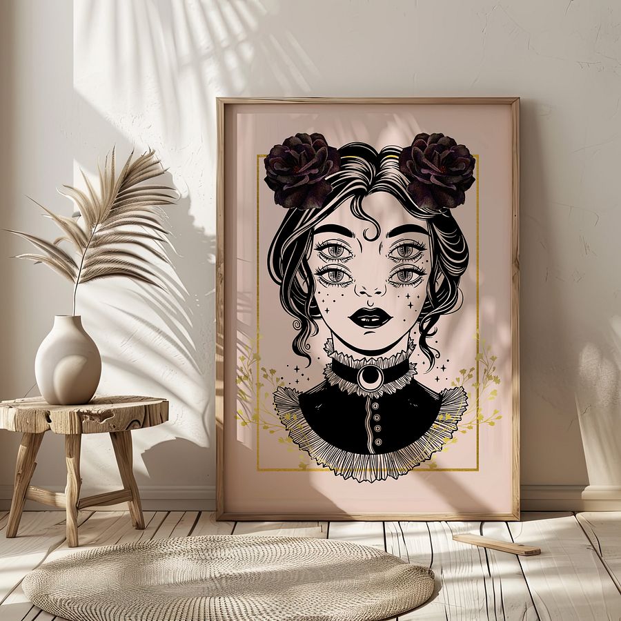 Four Eyed Witch Portrait Gothic Art Print product image (6)