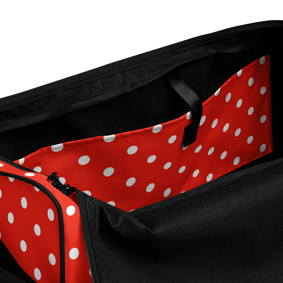 White Polka Dots on Red Duffle Bag product image (7)