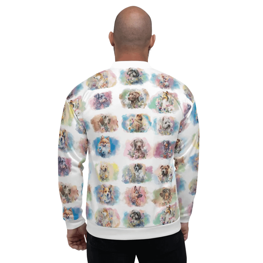 Watercolor Dogs Bomber Style Zip Up Sweatshirt Jacket, Unisex product image (5)