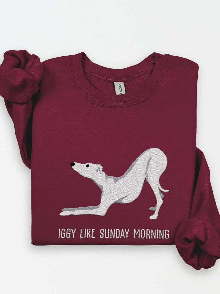 Iggy Like Sunday Morning Sweatshirt (Embroidered) of an Italian Greyhound(White) product image (1)