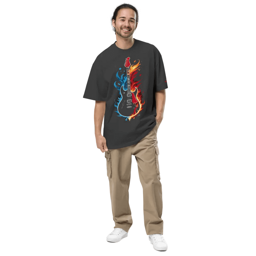 Flaming Water Electric Guitar - Premium Oversized Faded T-Shirt product image (3)