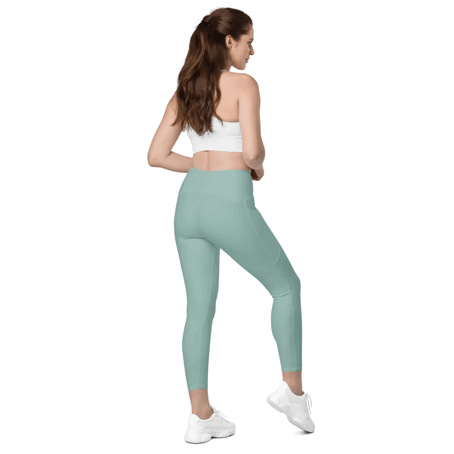 Plain Light Teal Green Soft Summer Women's High Waisted Premium Crossover Leggings with Pockets by Treasure Pie product image (7)