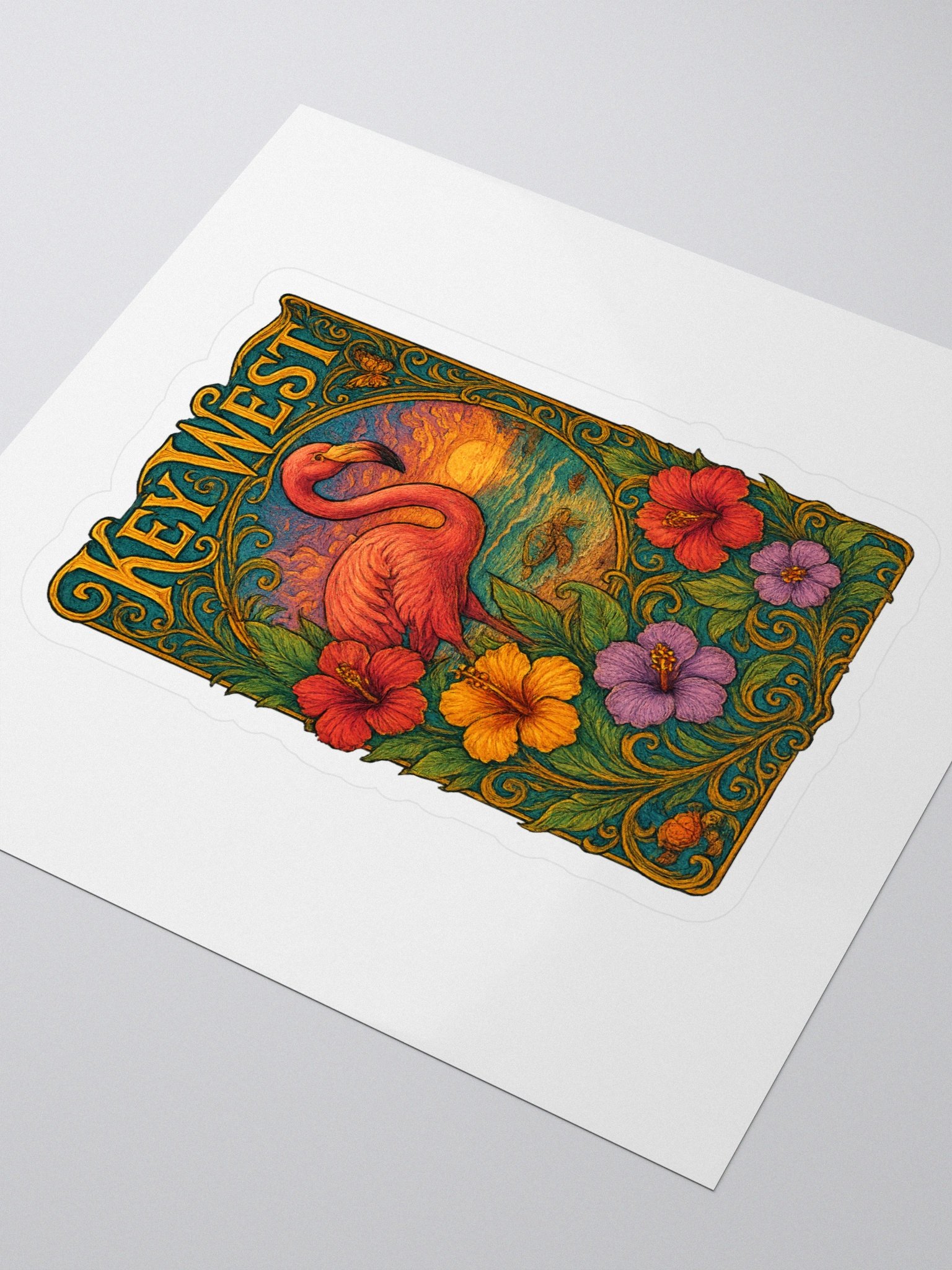 Kiss-Cut Key West Tropical Sticker with Flamingo and Hibiscus product image (3)