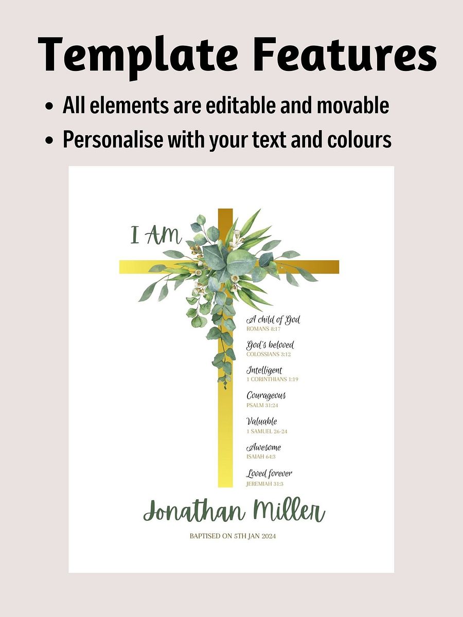 Green Leaves Eucalyptus On Crucifix Baptism Canva Template product image (5)