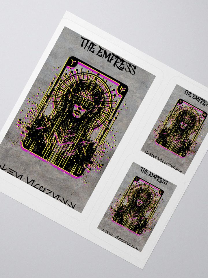 Cyberpunk Tarot Sticker – "The Empress" Card with Radial Headdress, Cyber Goggles & Ornate Cyber Armor – Futuristic Graffiti Stencil Vinyl Decal product image (6)