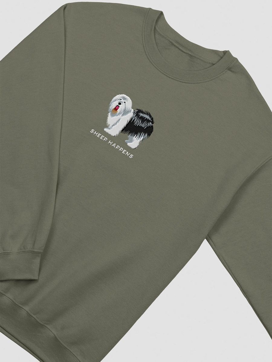 Sheep Happens Sweatshirt (Embroidered) of an Old English Sheepdog(Black & White) product image (15)