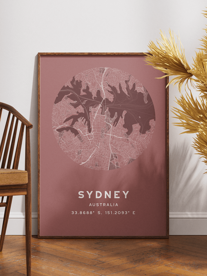 Sydney Street Map Poster – Red Minimalist Circular City Art product image (1)