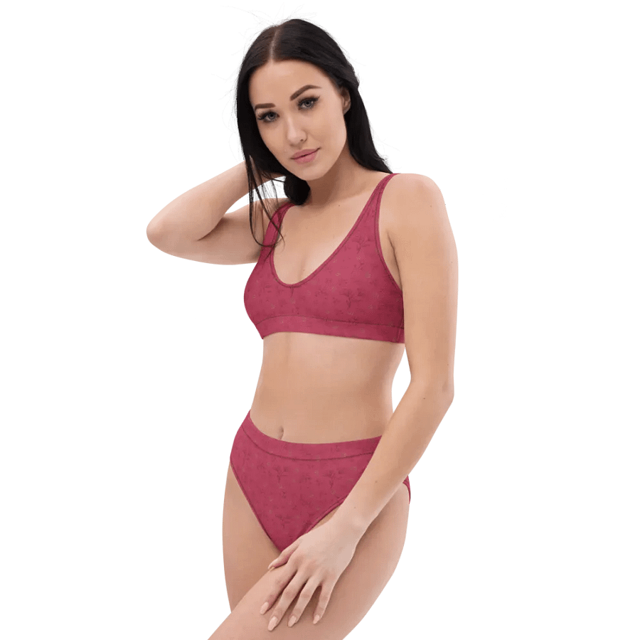 Gold Leaves and Chocolate Flowers on Magenta Eco-Green High Waisted Bikini product image (3)