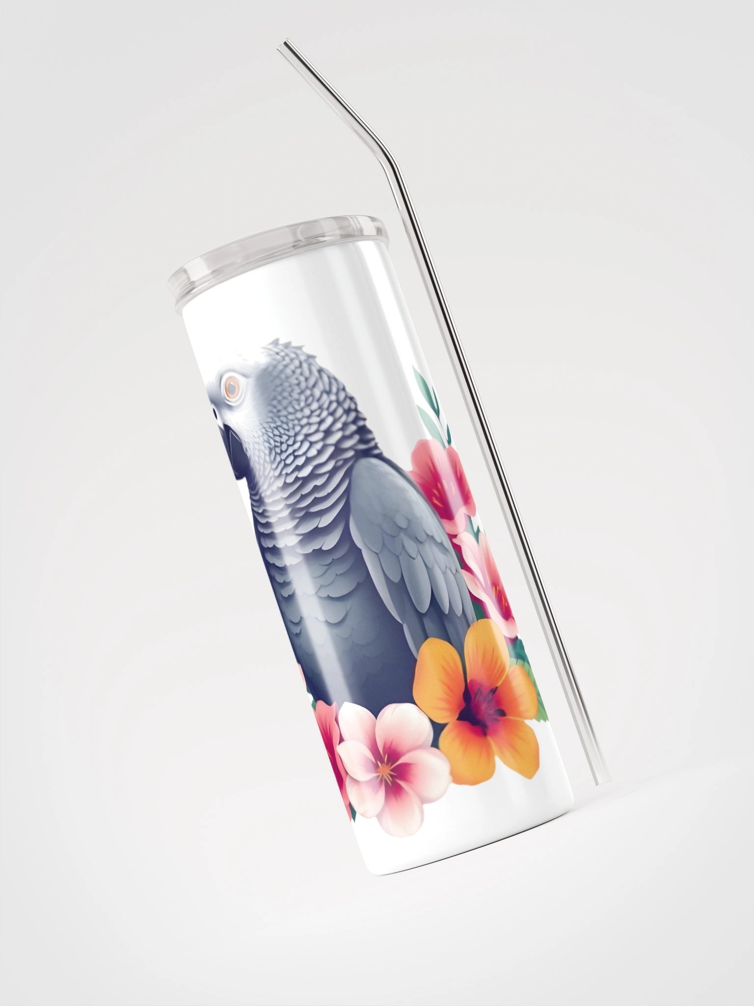 Floral African Grey Stainless Steel Tumbler product image (5)