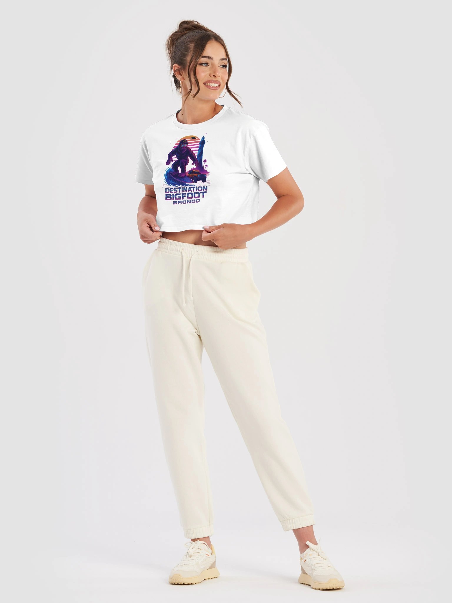 Destination Bigfoot Bronco Synthwave Crop Top (White) product image (5)