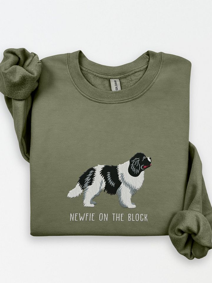 Newfie on the Block Sweatshirt (Embroidered) of a Newfoundland(Black & White) product image (1)