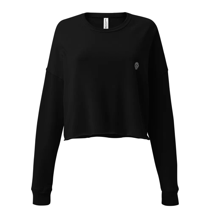 EXCLAIMING MENTALLY (L.C., B&W) embroidered fleece crop crew product image (1)