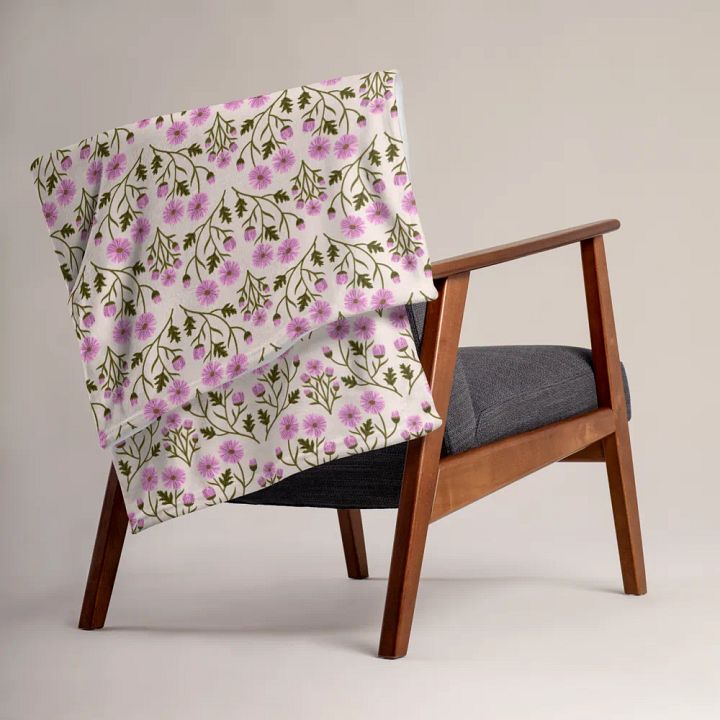 Harmony of Mums - Pink and Forest Green - Throw Blanket product image (2)