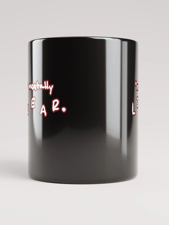 *not* mentally linear (lined design, #6D1616) glossy black mug product image (3)