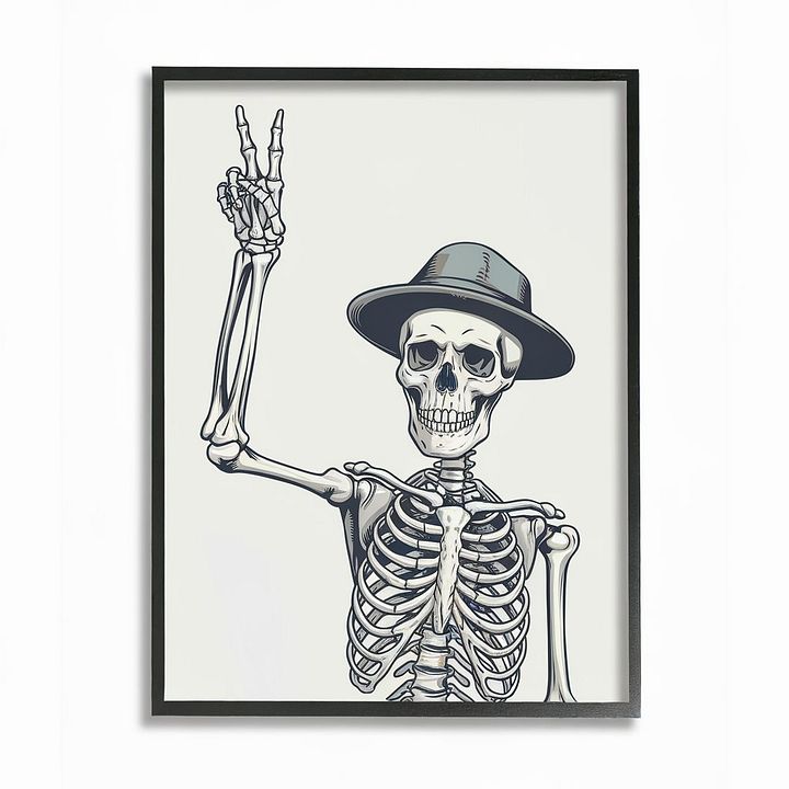 Skeleton Displaying a Peace Sign with His Right Hand