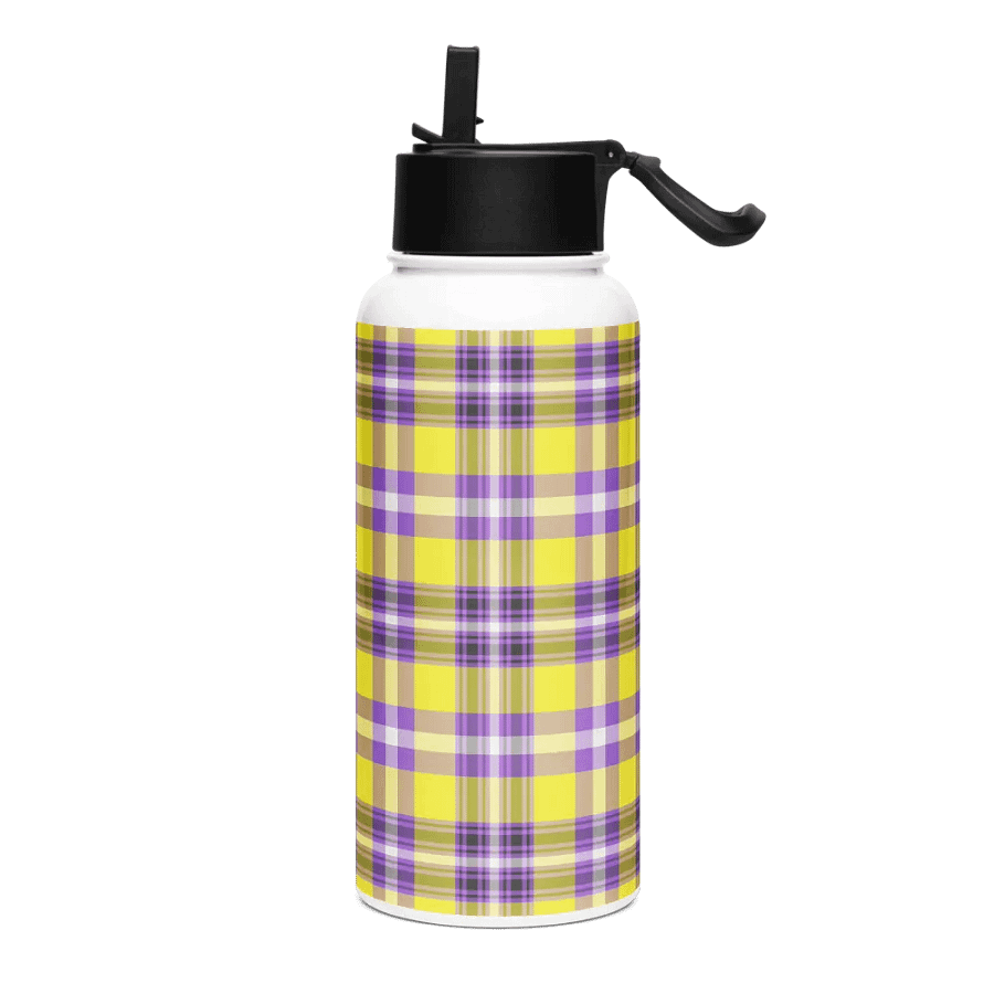 Yellow and Purple Plaid Water Bottle product image (2)