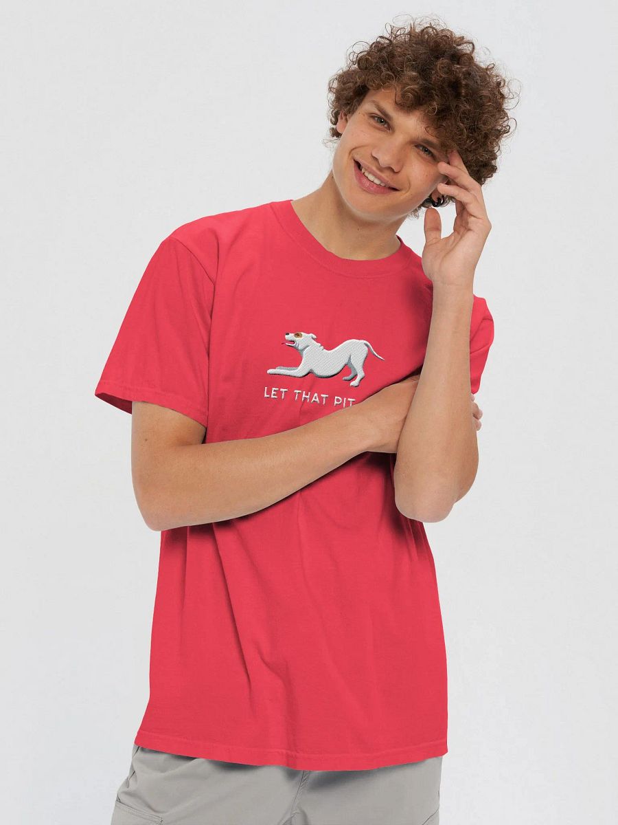 Let That Pit Go T-Shirt(Embroidered) of a Pitbull Terrier(White) product image (5)