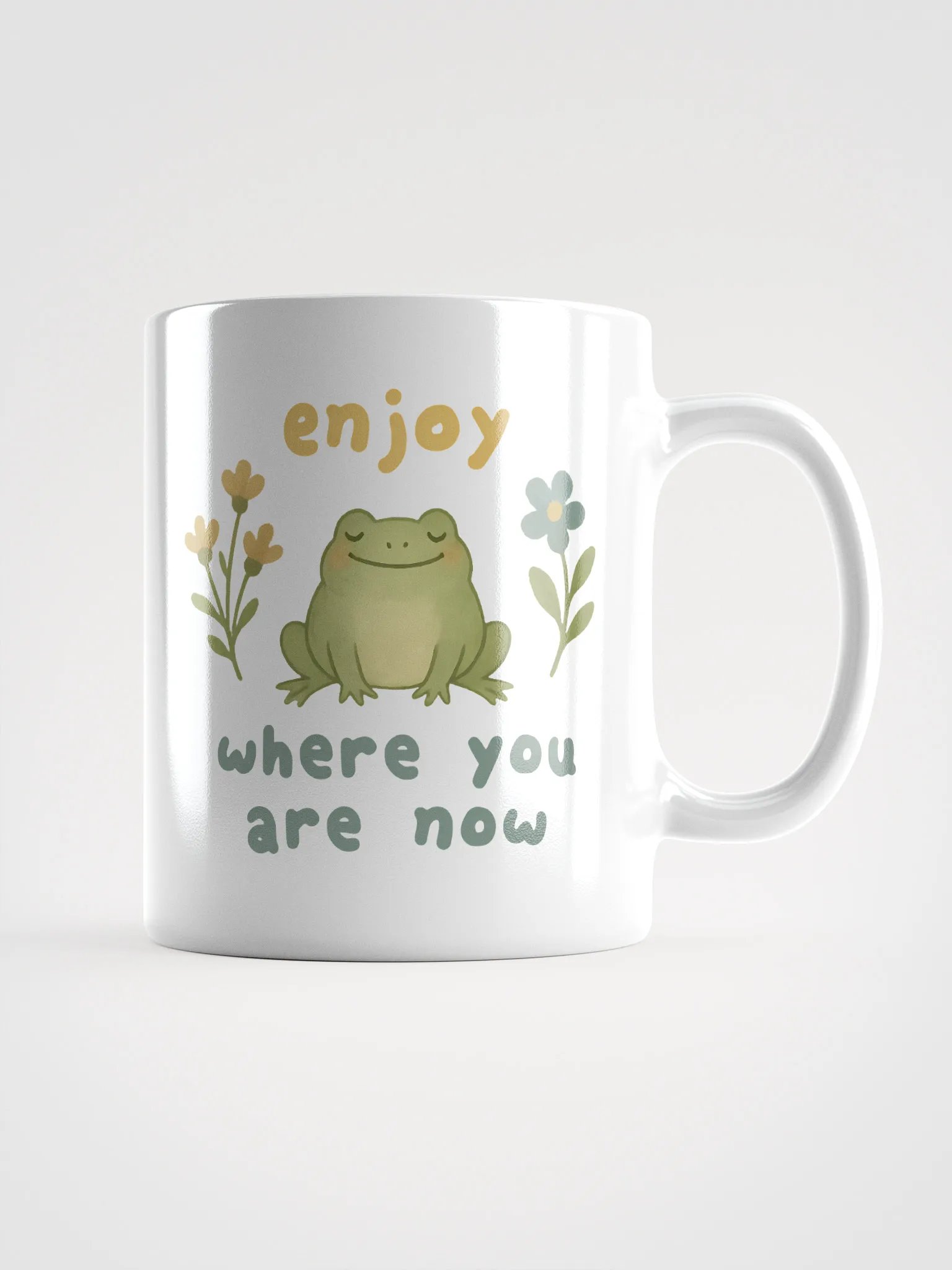 Enjoy Where You Are Now Frog Mug – Cute Frogcore Positivity Coffee Cup product image (1)