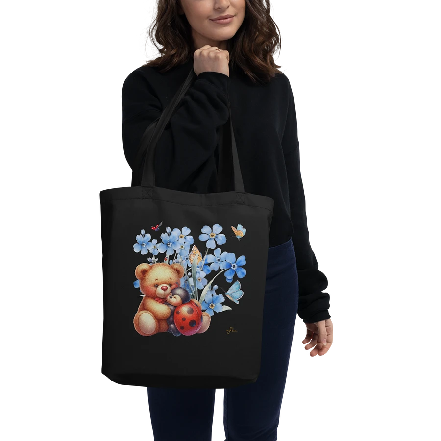 Forget-Me-Not Whispers Teddy Bear Tote Bag – Organic Cotton Twill, Floral Design with Teddy Bear & Ladybug, Eco-Friendly Bag product image (2)