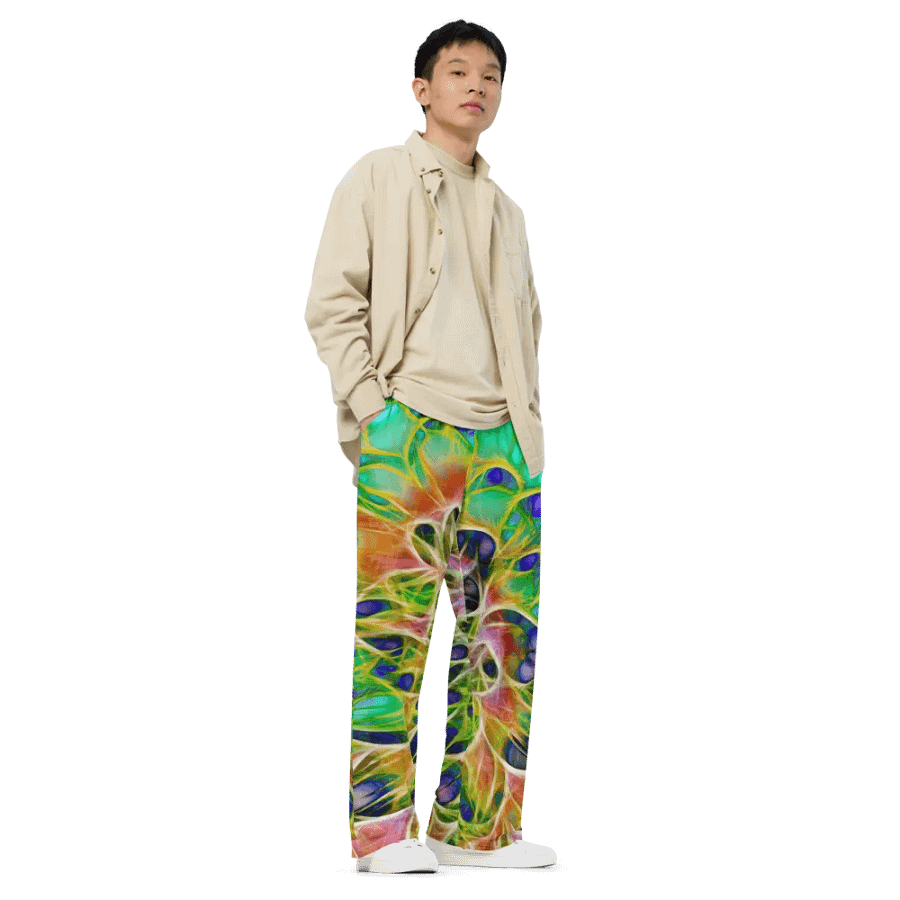 Abstract Peacock Chrysanthemum Wide Leg Pants product image (3)