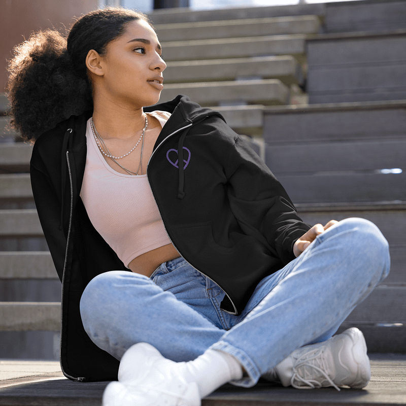 Embroidered Front Peace-Heart Zip Hoodie with Large Back Image of Galaxy Peace-Heart