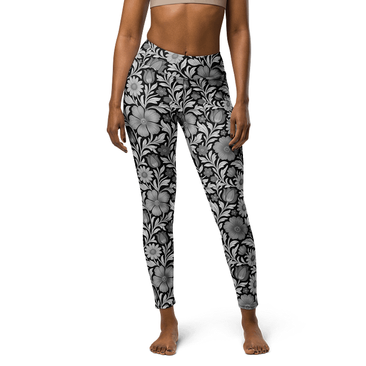 Cottagecore Black Floral Yoga Leggings with Boho Botanical Pattern product image (1)