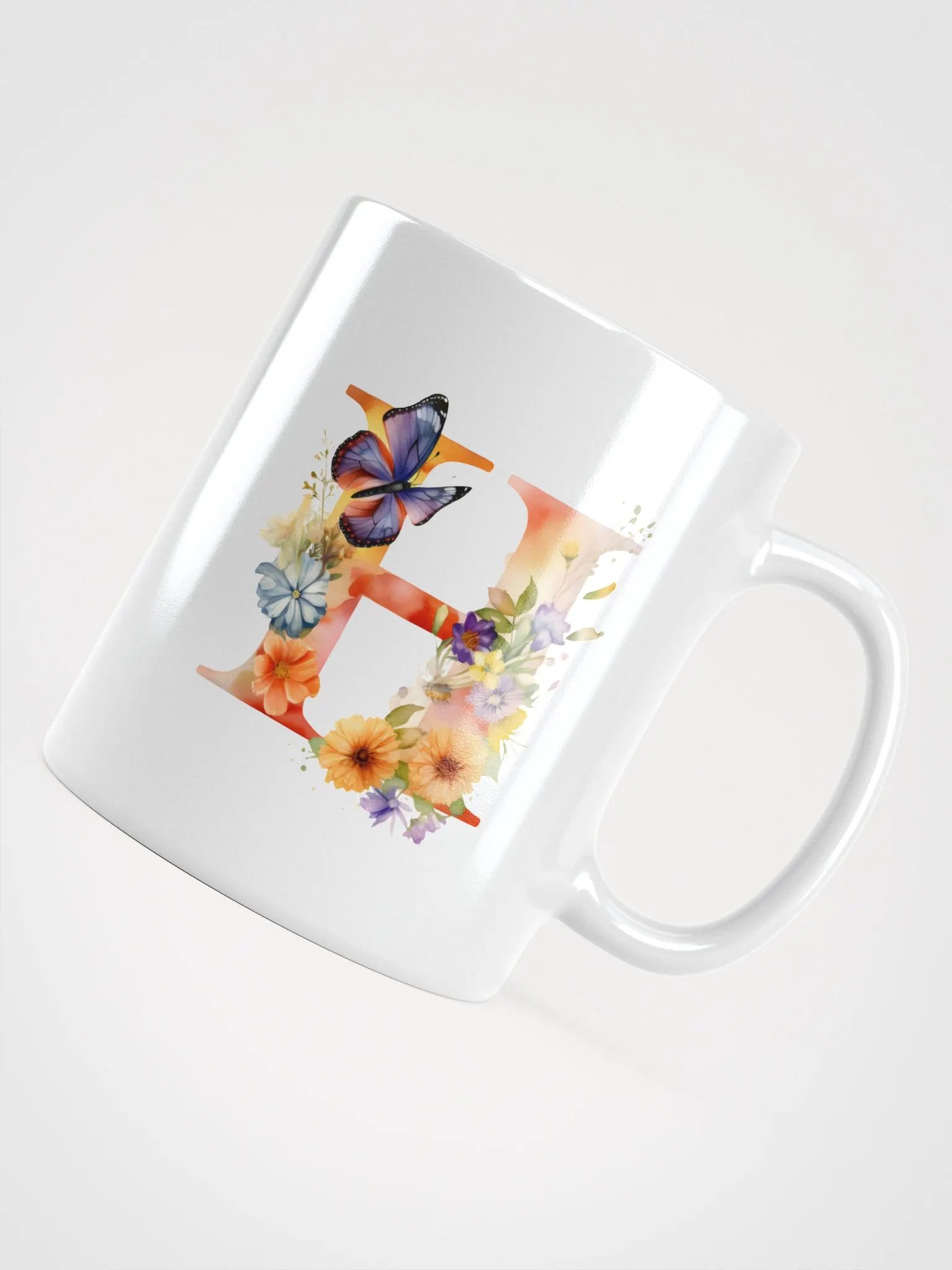 Letter H Monogram Floral Fantasy White Glossy Mug product image (12)