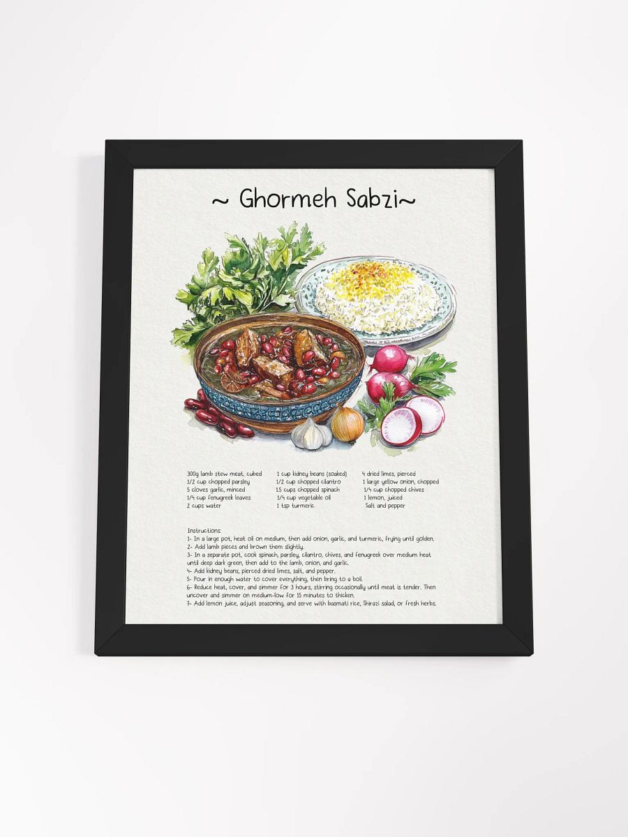 Ghormeh Sabzi Watercolor Illustration | Persian food Recipe | Persian Cuisine Kitchen Wall Art | Minimal Art | Food Art | Home Decor product image (29)