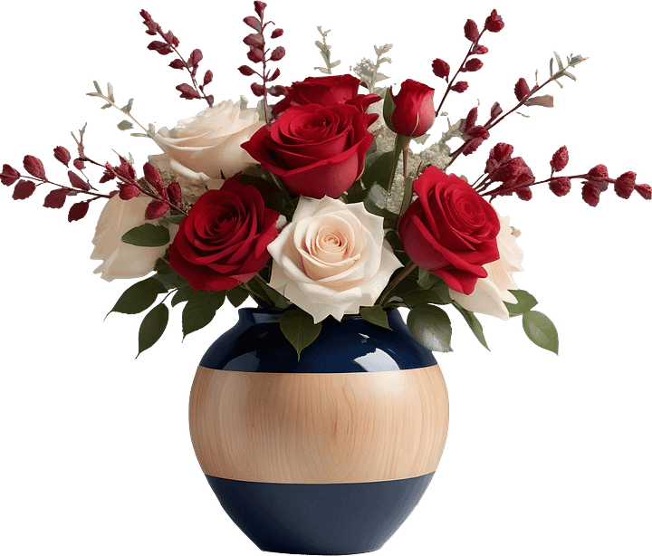 Classic Charm – Navy and Wood Floral Vase PNG product image (1)