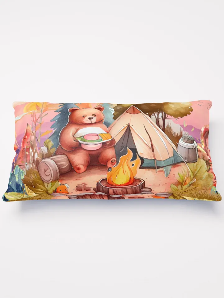 Camping Bear Throw Pillow | Jungle Campfire Scene | 3 Sizes Available product image (1)