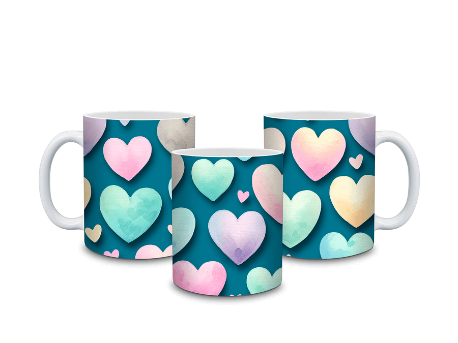 (Teal) Colorful Hearts 11oz Coffee Mug – Cute and Romantic Love-Themed Ceramic Cup – Perfect for Valentine's Day, Anniversaries, or Daily Use product image (4)