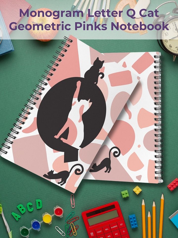 Monogram Letter Q Cat Lover Geometric Pinks Notebook product image (1)